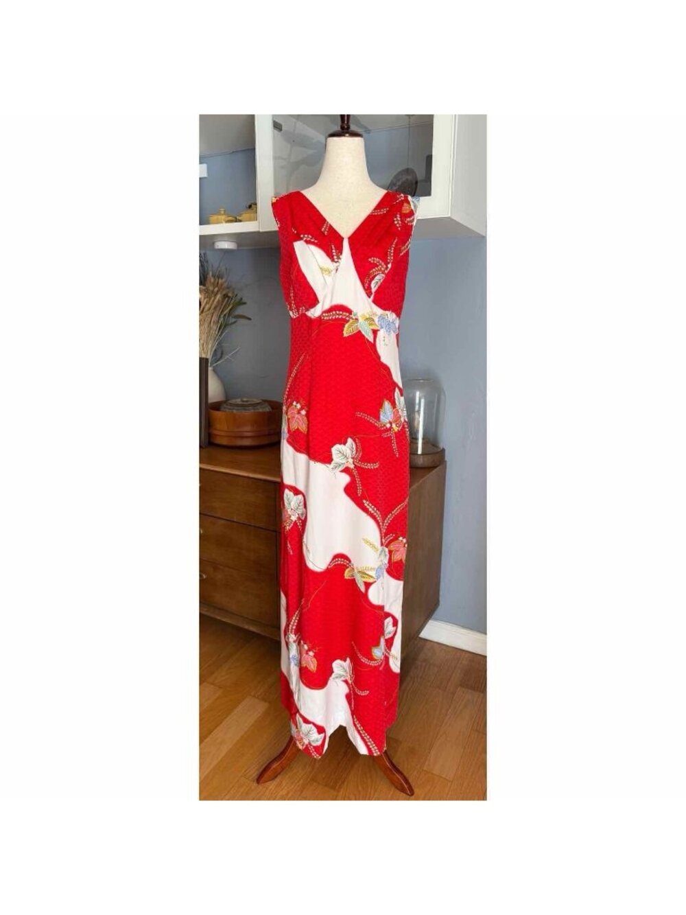 VTG 60's Kimo's Polynesian Shop Hawaiian Maxi Dress 10 Back Watteau Train Retro